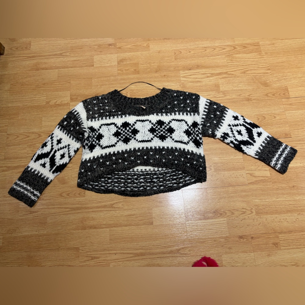 Free People Black and White Fairisle cropped Sweater